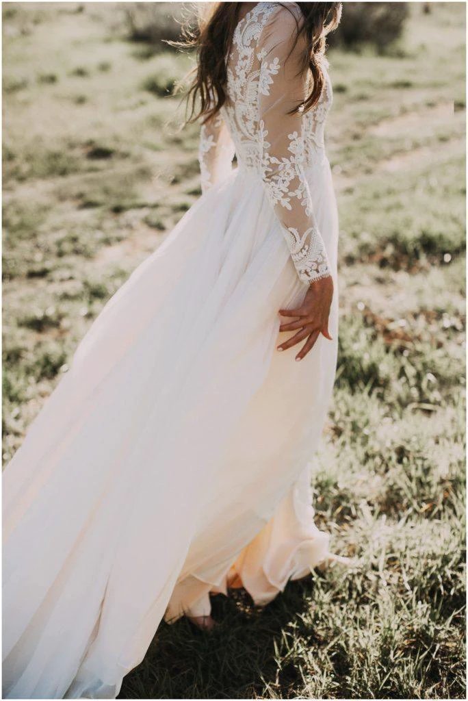 A-line Scoop Lace Wedding Dress Long Sleeve Rustic Wedding Dresses WD521 by pgmdress