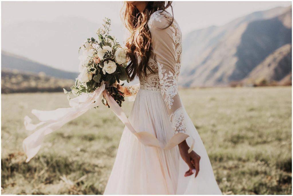 A-line Scoop Lace Wedding Dress Long Sleeve Rustic Wedding Dresses WD521 by pgmdress