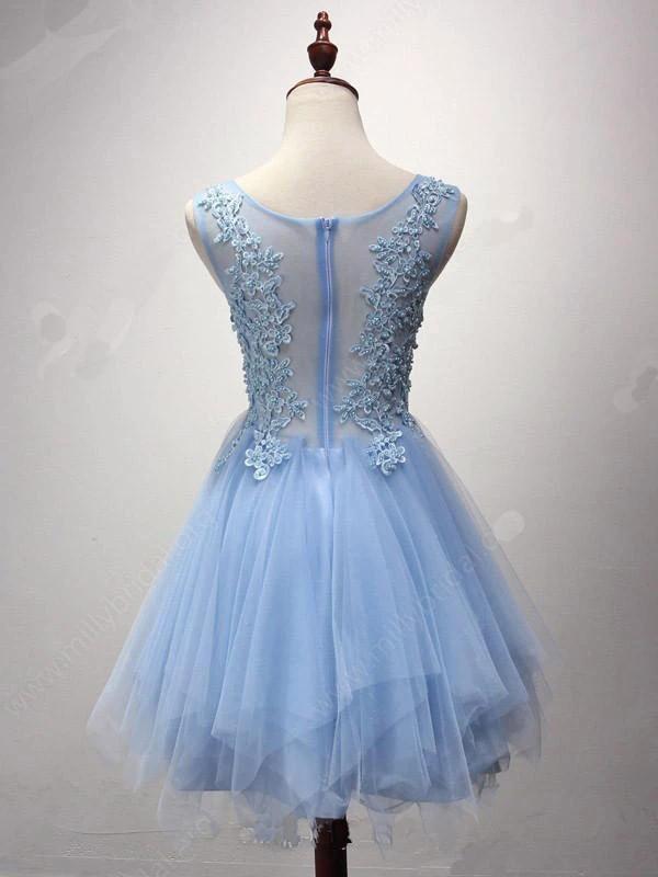 A-line Scoop Neck Tulle Short/Mini Pearl Detailing Homecoming Dresses PG124 by pgmdress