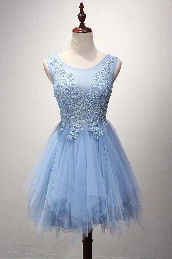 A-line Scoop Neck Tulle Short/Mini Pearl Detailing Homecoming Dresses PG124 by pgmdress