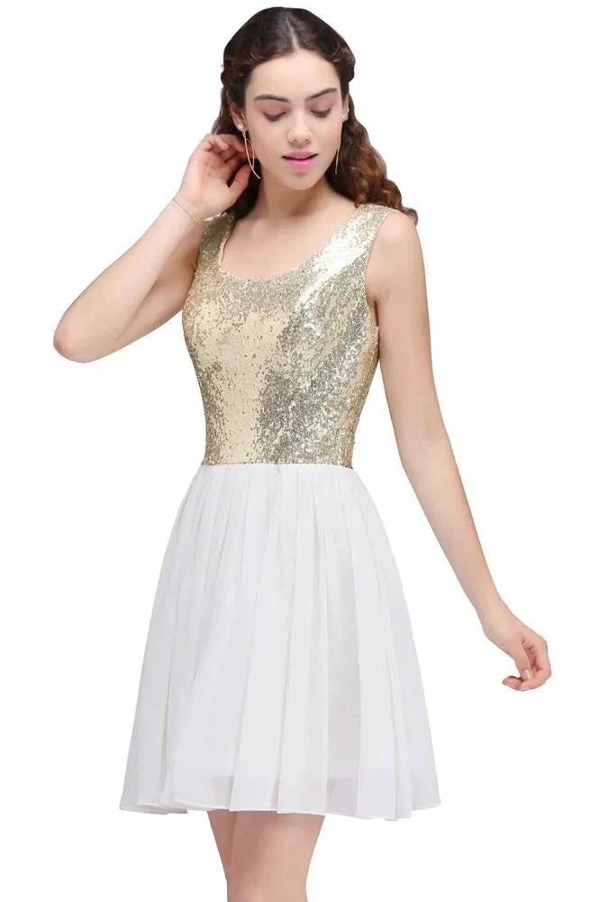 A-line Scoop Short Sequins White Cute Homecoming Dresses with Sequins by misshow.com