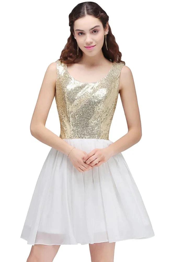 A-line Scoop Short Sequins White Cute Homecoming Dresses with Sequins by misshow.com