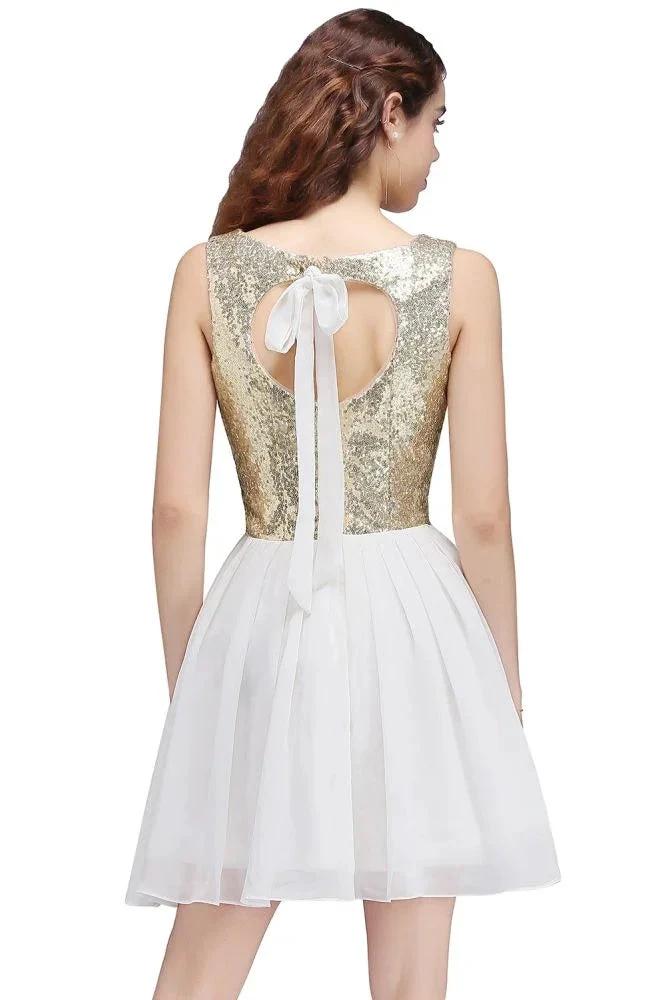 A-line Scoop Short Sequins White Cute Homecoming Dresses with Sequins by misshow.com
