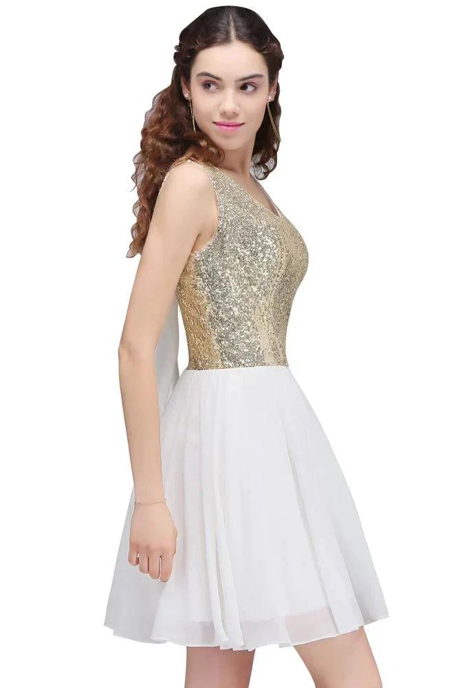 A-line Scoop Short Sequins White Cute Homecoming Dresses with Sequins by misshow.com