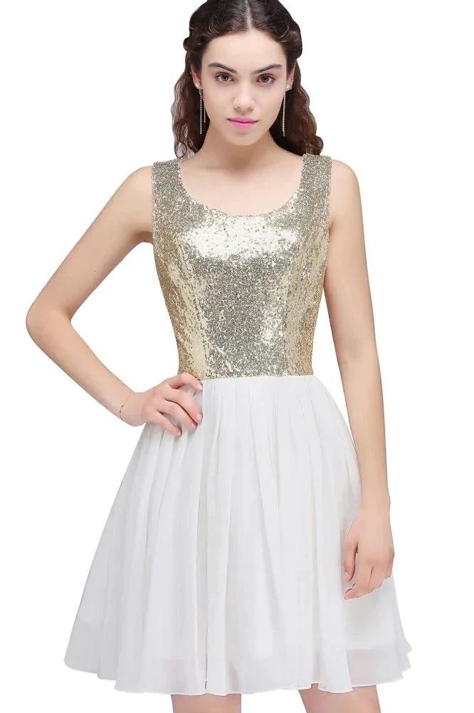 A-line Scoop Short Sequins White Cute Homecoming Dresses with Sequins by misshow.com