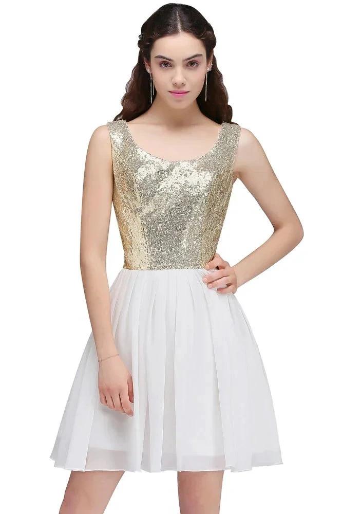 A-line Scoop Short Sequins White Cute Homecoming Dresses with Sequins by misshow.com