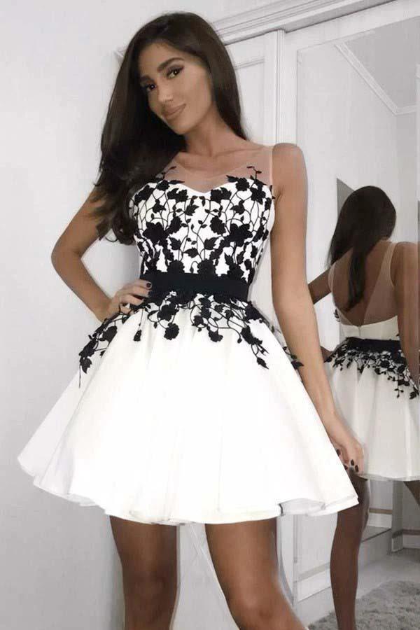 A-Line Scoop Short White Homecoming Prom Dress with Appliques PD030 by pgmdress