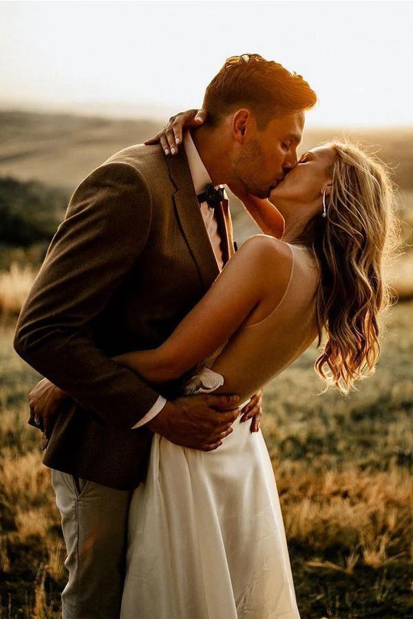 A-line See Through Floor Length Beach Wedding Dresses Rustic Bridal Dresses WD498 by pgmdress