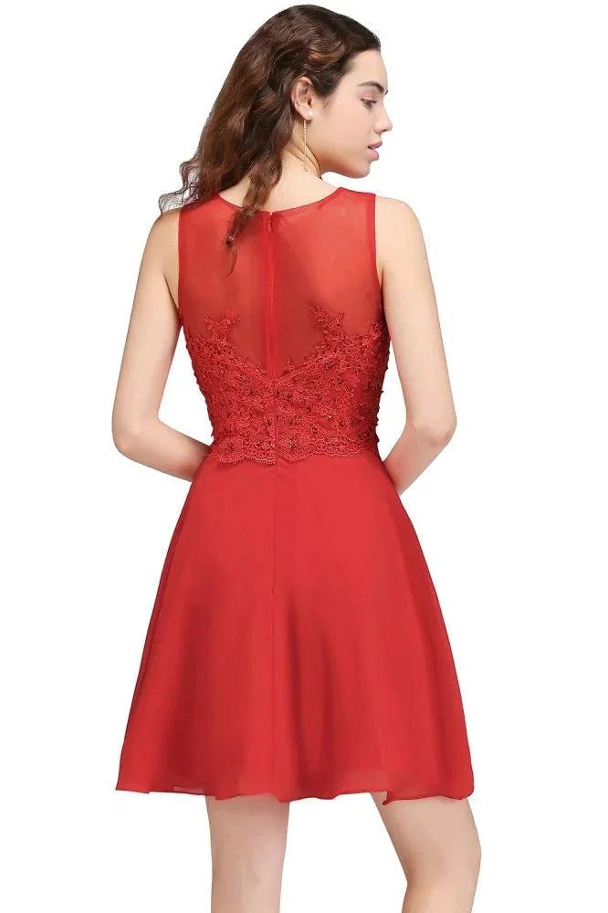 A-line Short Chiffon Red Homecoming Dresses with Lace Appliques by misshow.com