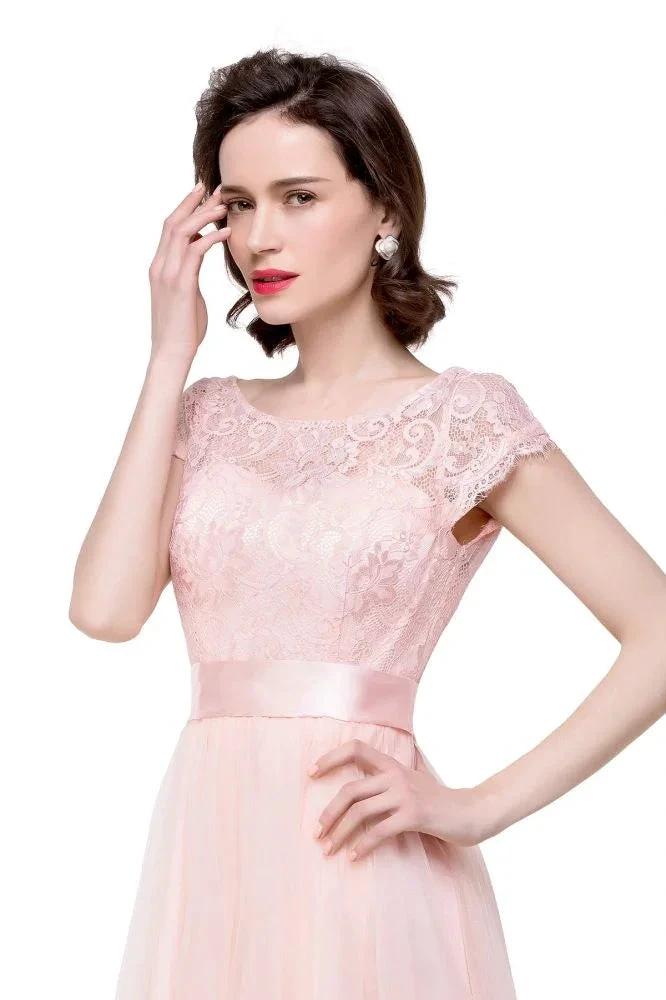 A-line Short Sleeve Chiffon Bridesmaid Dresses with Ribbon Bow Sash by misshow.com