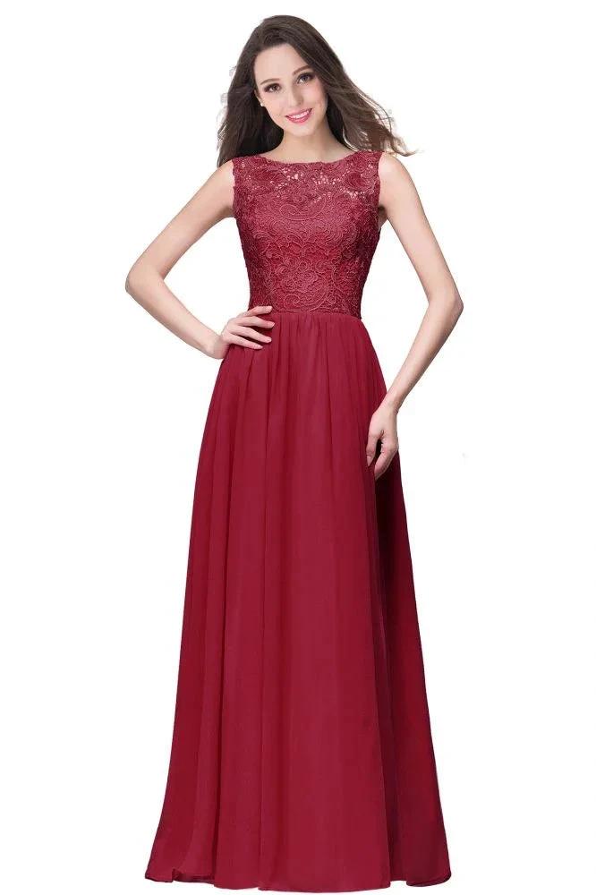 A-line Sleeveless Crew Floor-length Lace Top Chiffon Prom Dresses by misshow.com