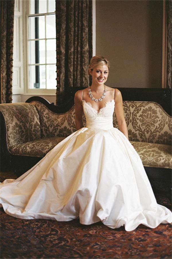 A-line Sleeveless Spaghetti Strap Lace Wedding Dress WD049 by pgmdress