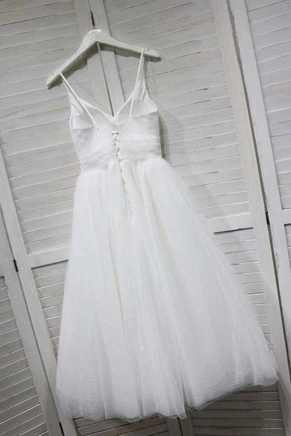 A-Line Spaghetti Straps White Homecoming Prom Dress with Tulle PD154 by pgmdress
