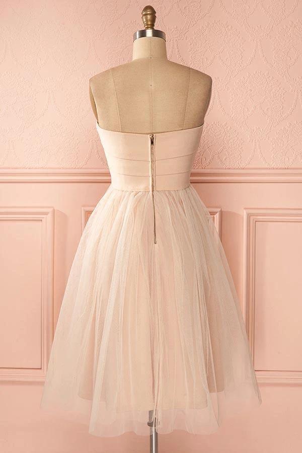 A-Line Strapless Knee-Length Sweetheart Tulle Homecoming Dress PD137 by pgmdress