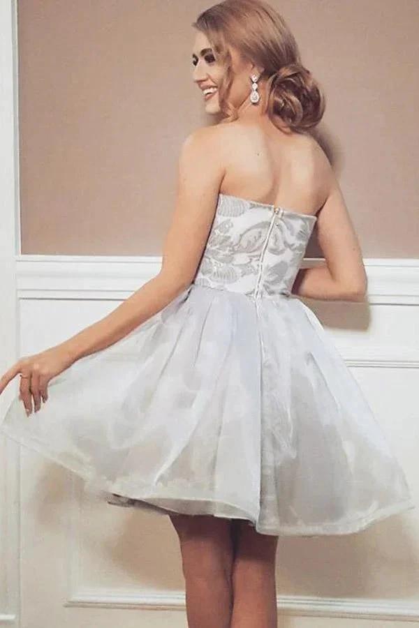 A-Line Strapless Short Organza Homecoming Party Dress with Appliques PD291 by pgmdress