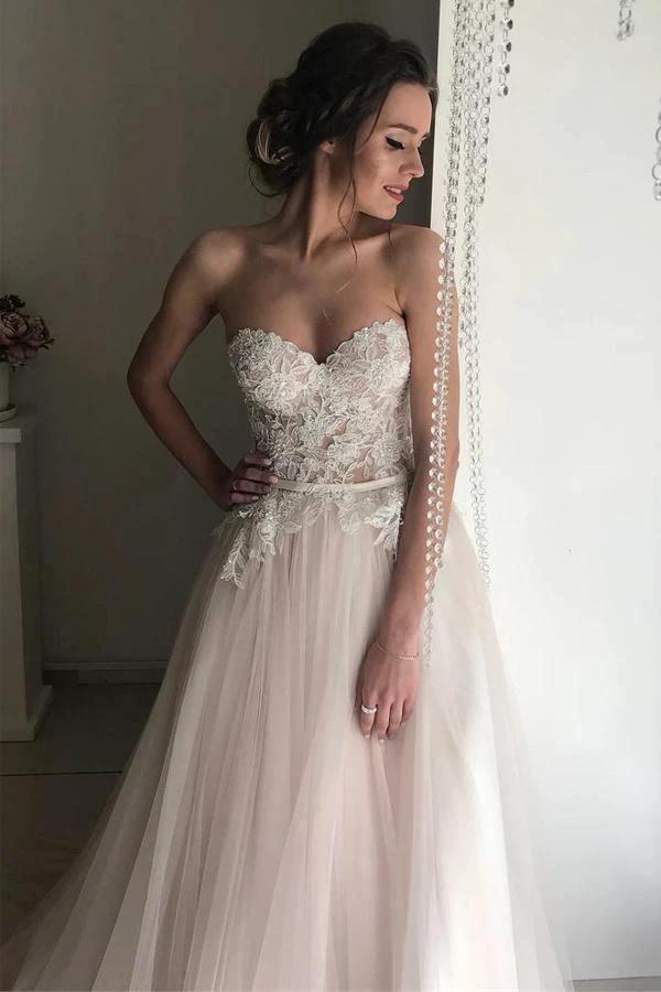 A-line Sweetheart Boho Wedding Dress Lace Romantic Wedding Dresses WD520 by pgmdress