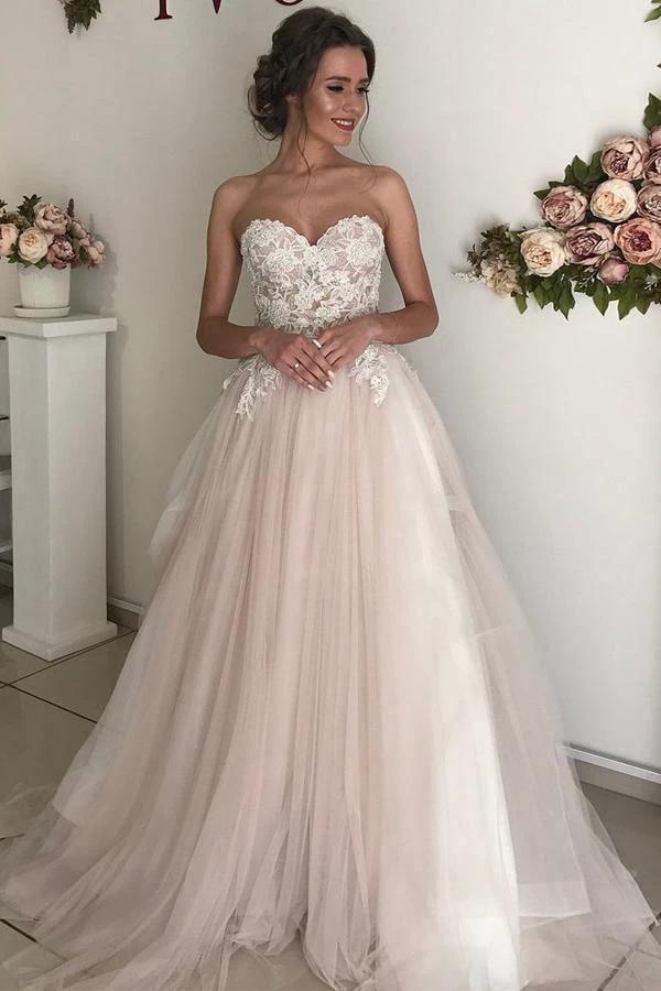 A-line Sweetheart Boho Wedding Dress Lace Romantic Wedding Dresses WD520 by pgmdress