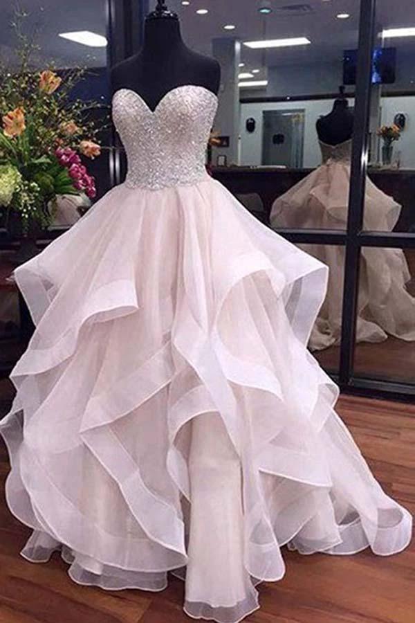 A-Line Sweetheart Floor-Length Organza Wedding Dress with Beading WD224 by pgmdress