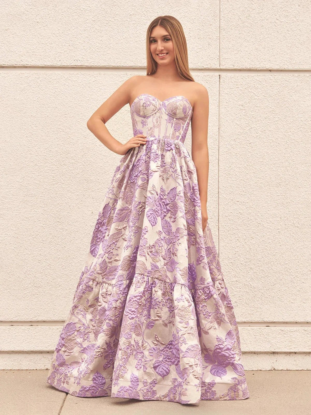 Delice | A-Line Sweetheart Floral Printed Long Prom Dresses by Kissprom