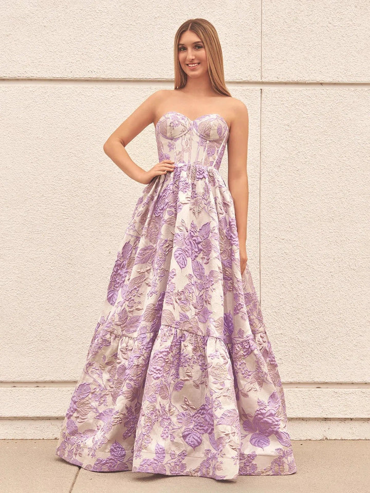 Delice | A-Line Sweetheart Floral Printed Long Prom Dresses by Kissprom
