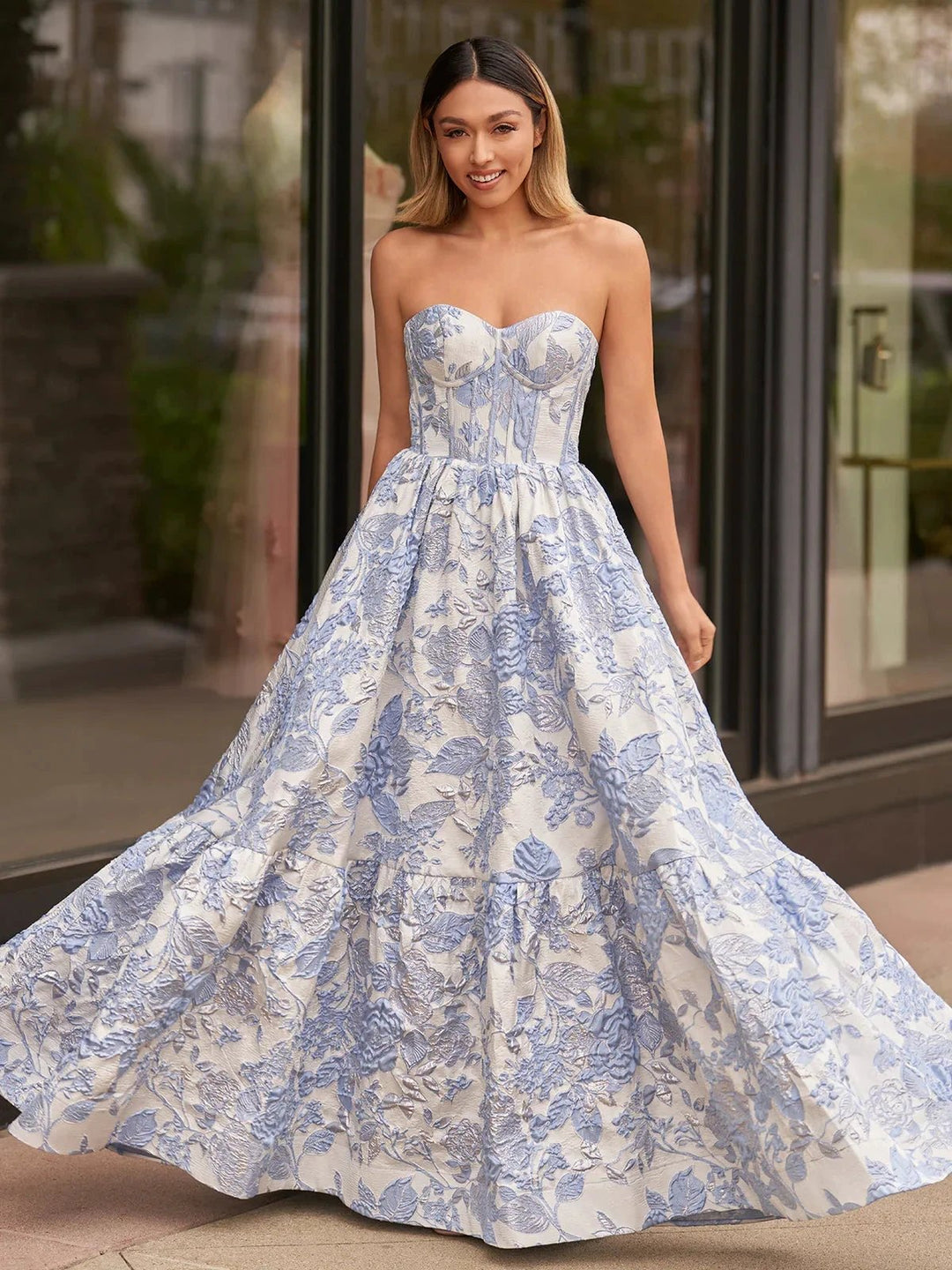 Delice | A-Line Sweetheart Floral Printed Long Prom Dresses by Kissprom