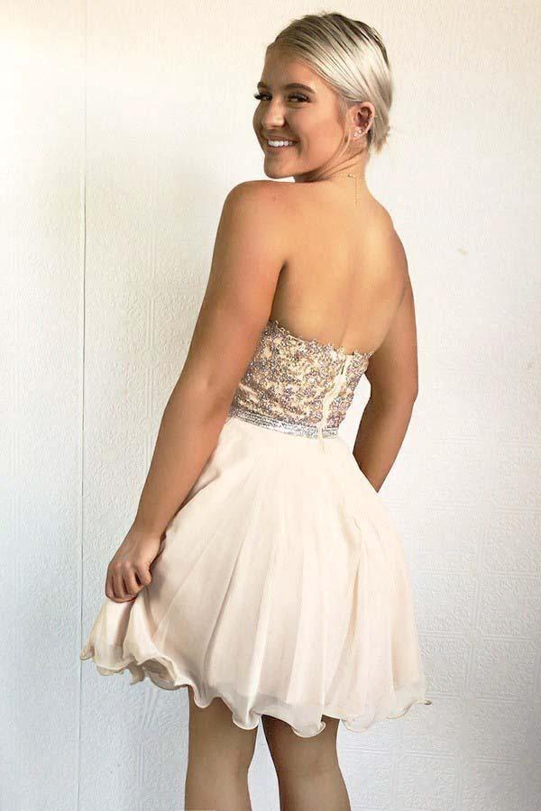 A-Line Sweetheart Pearl Pink Chiffon Homecoming Dress with Beading PD029 by pgmdress