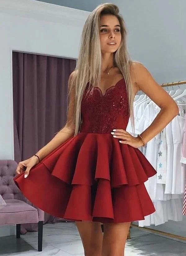 A-line Sweetheart Short Homecoming Dresses with Appliques Lace by BIZTUNNEL