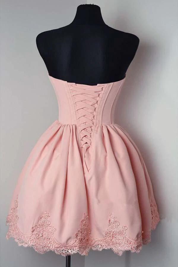 A-line Sweetheart Sleeveless Satin Homecoming Dresses With Lace Applique PD081 by pgmdress