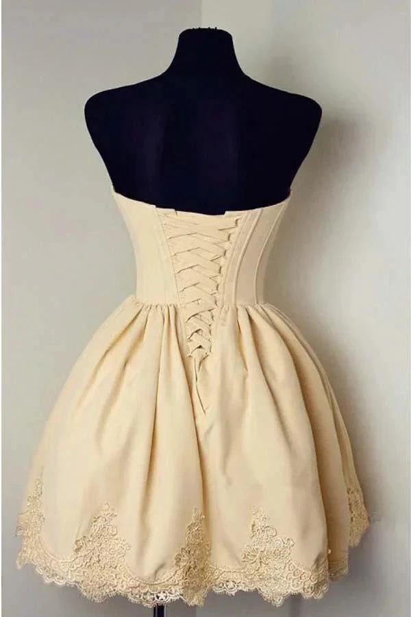 A-line Sweetheart Sleeveless Satin Homecoming Dresses With Lace Applique PD081 by pgmdress