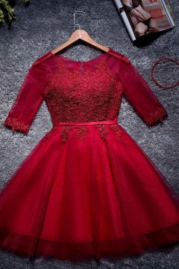 A-line Tulle Homecoming Dresses Scoop Red Short/Mini Prom Dresses PD049 by pgmdress