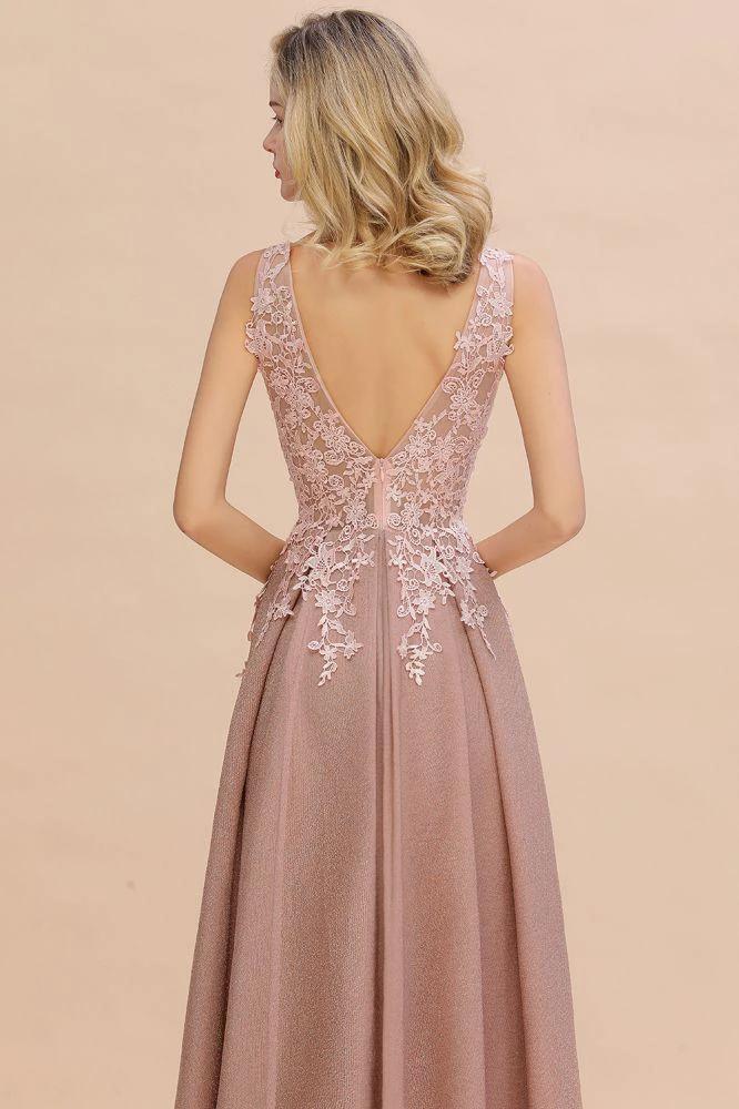 A-Line V-neck Floor-Length Tulle Sequined Prom Dresses by misshow.com
