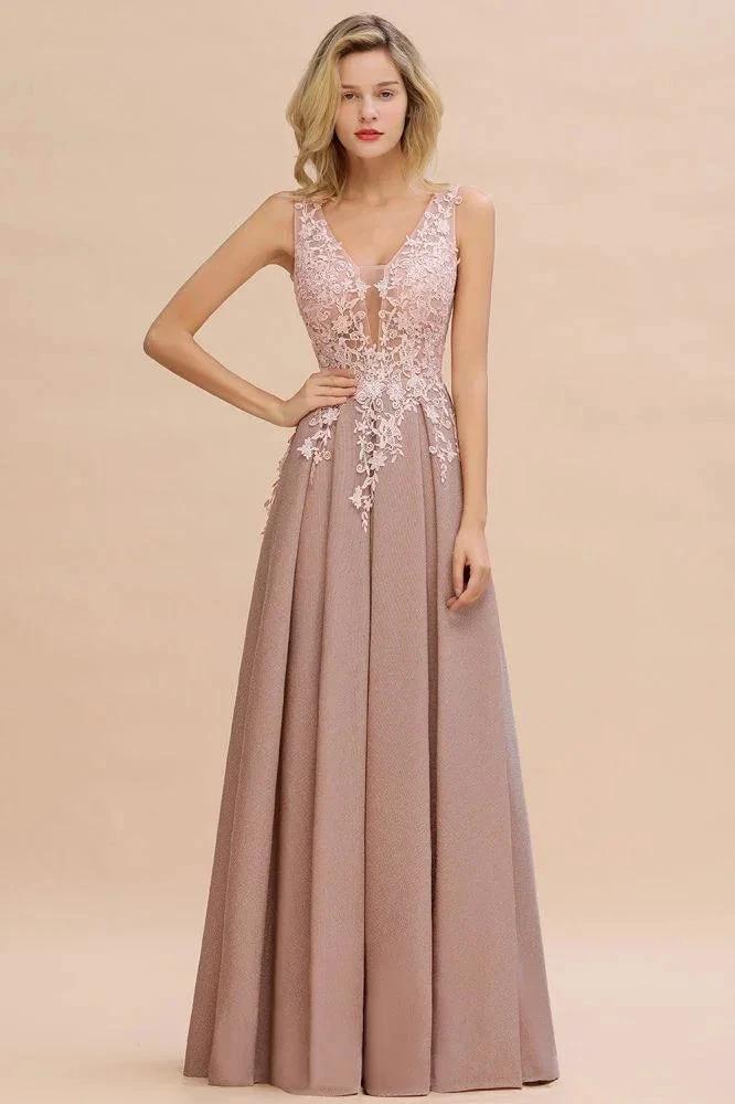 A-Line V-neck Floor-Length Tulle Sequined Prom Dresses by misshow.com