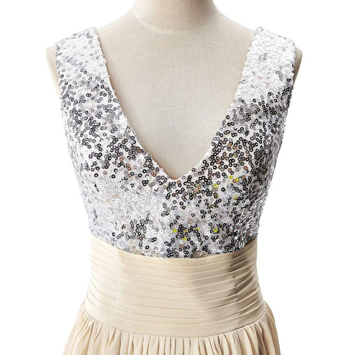 A-line V-neck Sequined Chiffon Party Dress by misshow.com