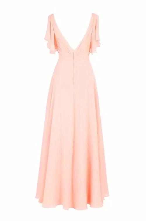 A-line V-neck Short Sleeves Floor Length Chiffon Bridesmaid Dress BD014 by pgmdress