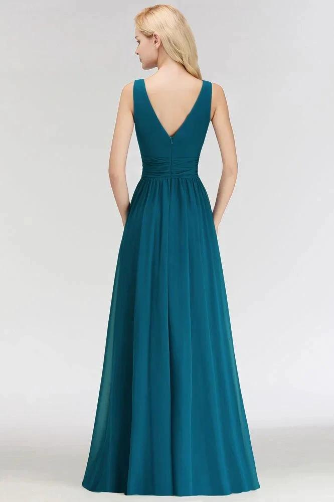 A-line V-neck Sleeveless Ruffles Chiffon Bridesmaid Dress by misshow.com