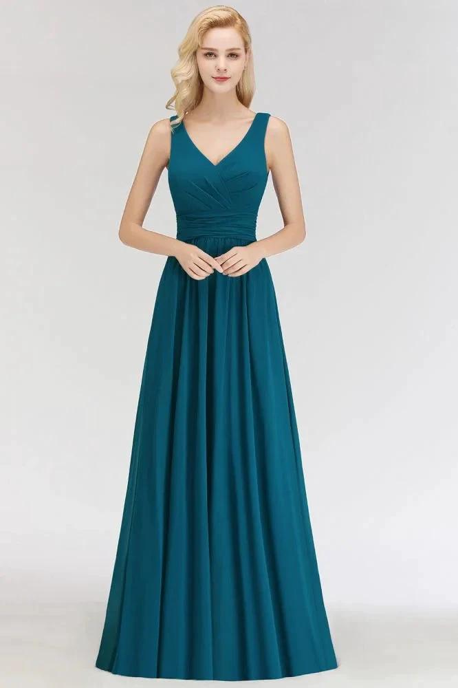 A-line V-neck Sleeveless Ruffles Chiffon Bridesmaid Dress by misshow.com