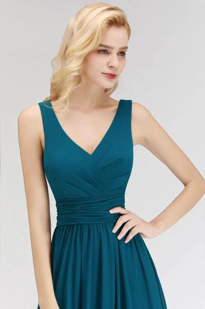 A-line V-neck Sleeveless Ruffles Chiffon Bridesmaid Dress by misshow.com