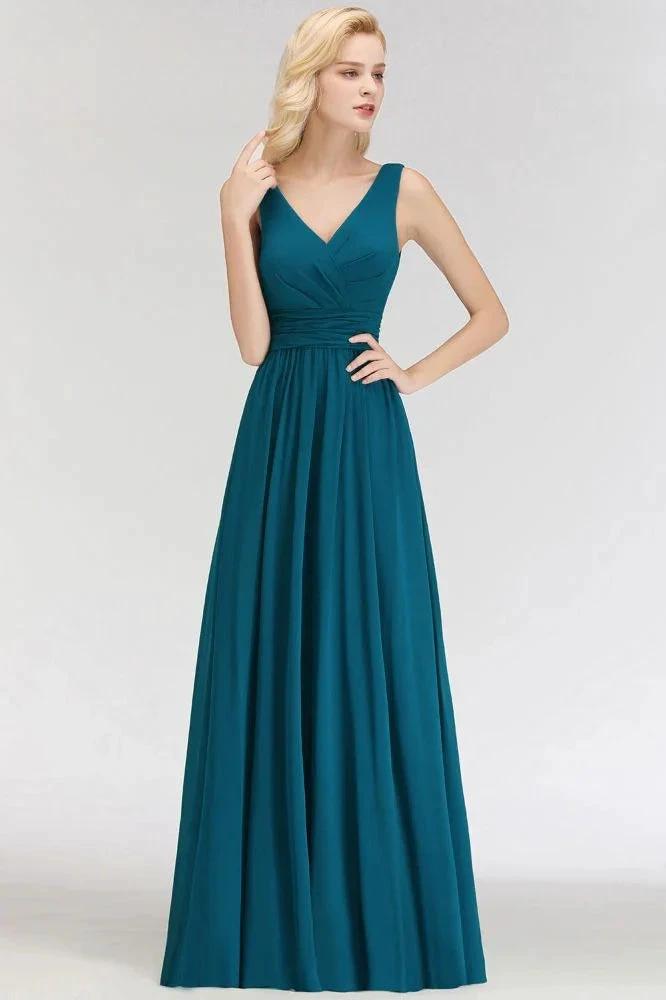 A-line V-neck Sleeveless Ruffles Chiffon Bridesmaid Dress by misshow.com