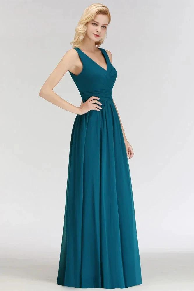 A-line V-neck Sleeveless Ruffles Chiffon Bridesmaid Dress by misshow.com