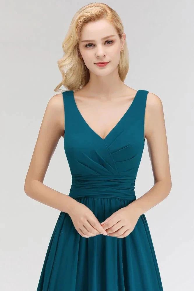 A-line V-neck Sleeveless Ruffles Chiffon Bridesmaid Dress by misshow.com
