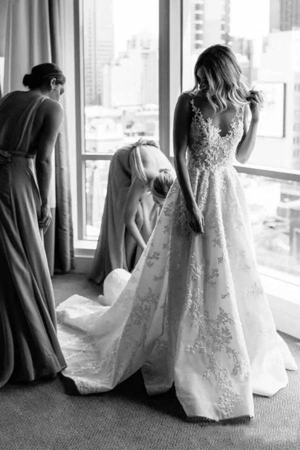 A-line Vintage Lace Wedding Gowns Illusion Neck Wedding Dresses WD318 by pgmdress