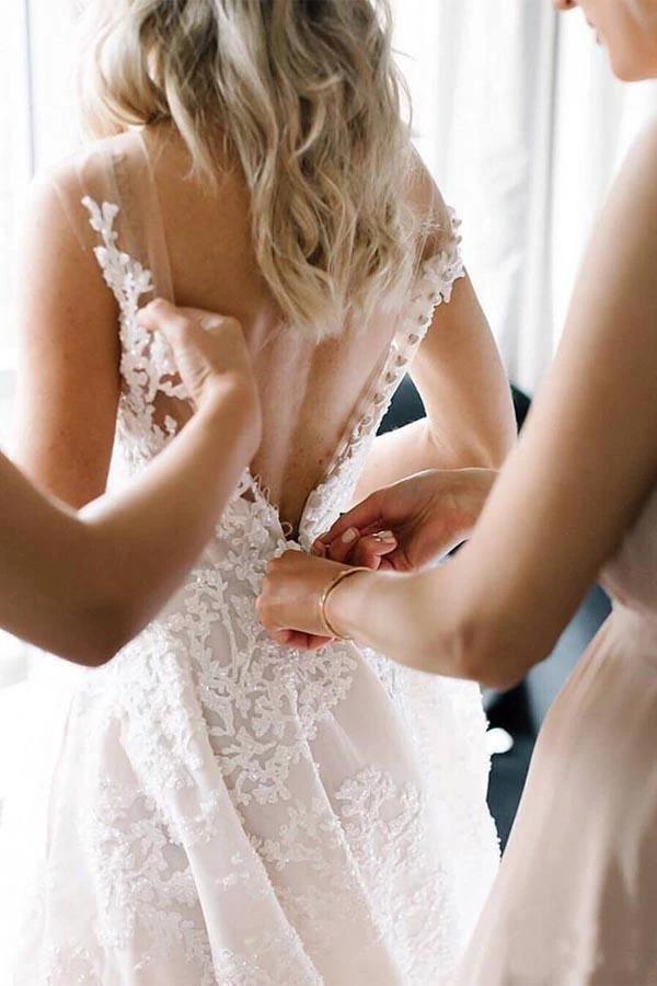 A-line Vintage Lace Wedding Gowns Illusion Neck Wedding Dresses WD318 by pgmdress