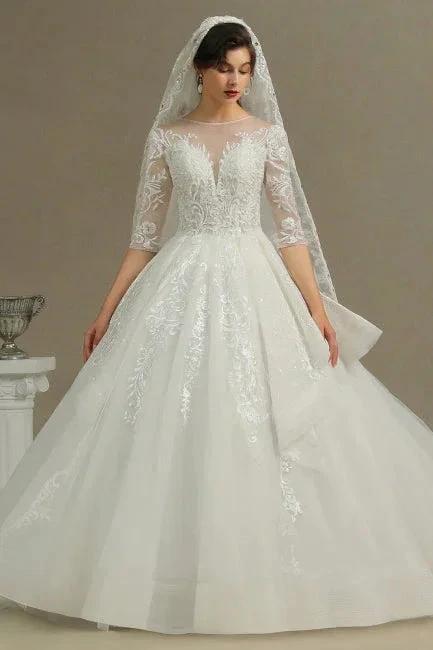 A-line Wedding dress | Wedding dresses with sleeves by misshow.com