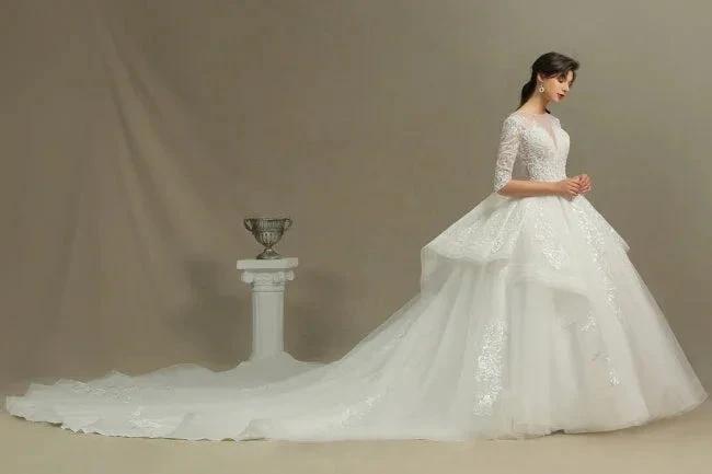 A-line Wedding dress | Wedding dresses with sleeves by misshow.com