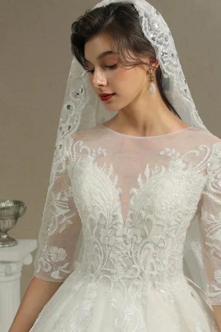 A-line Wedding dress | Wedding dresses with sleeves by misshow.com