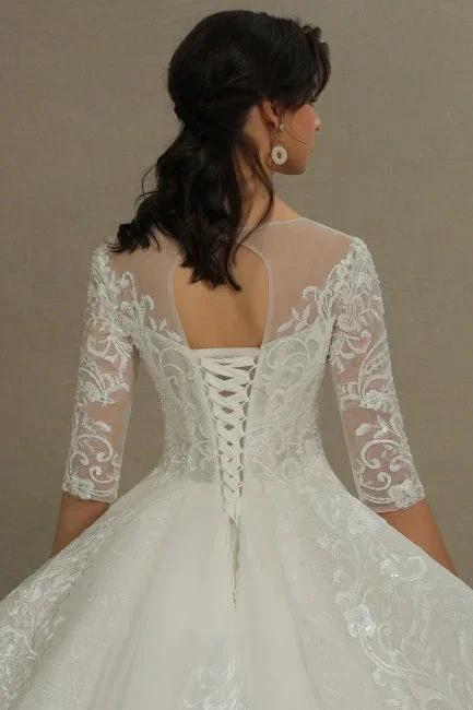 A-line Wedding dress | Wedding dresses with sleeves by misshow.com