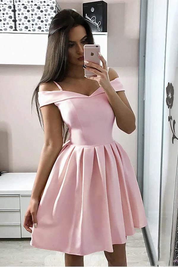 A-Line White Spaghetti Straps Satin Homecoming Dress Short Prom Dress PD249 by pgmdress