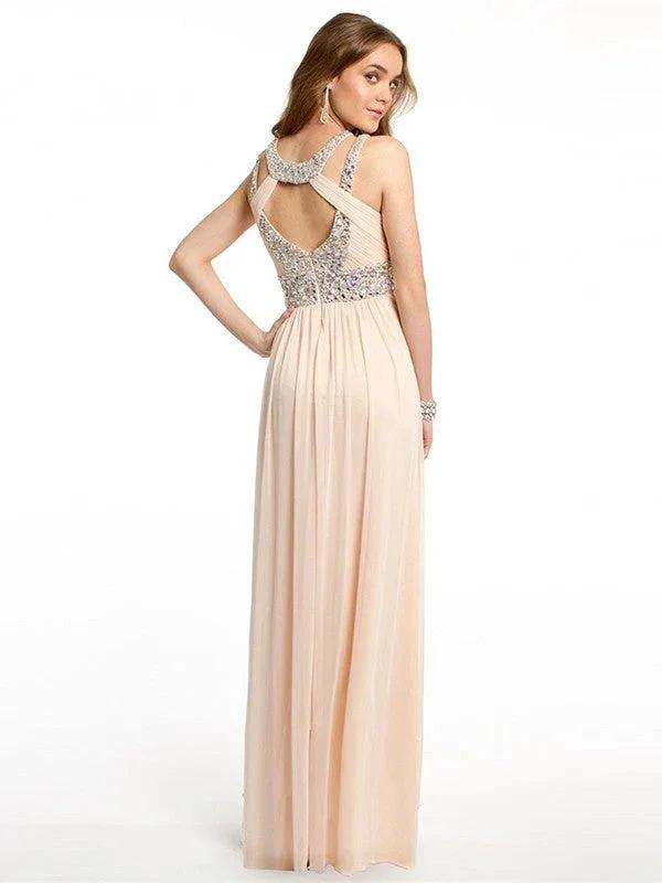 A-Line/Elegant Bateau Beading Sleeveless Chiffon Floor-Length Prom Dresses by misshow.com