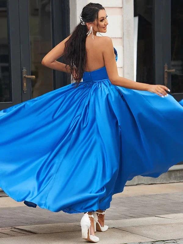 A-Line/Elegant Satin Ruffles Sweetheart Sleeveless Floor-Length Prom Dresses by misshow.com