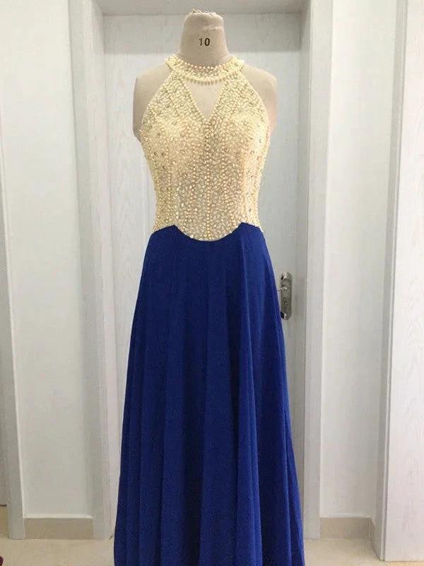 A-Line/Elegant Scoop Sleeveless Beading Chiffon Prom Dresses by misshow.com